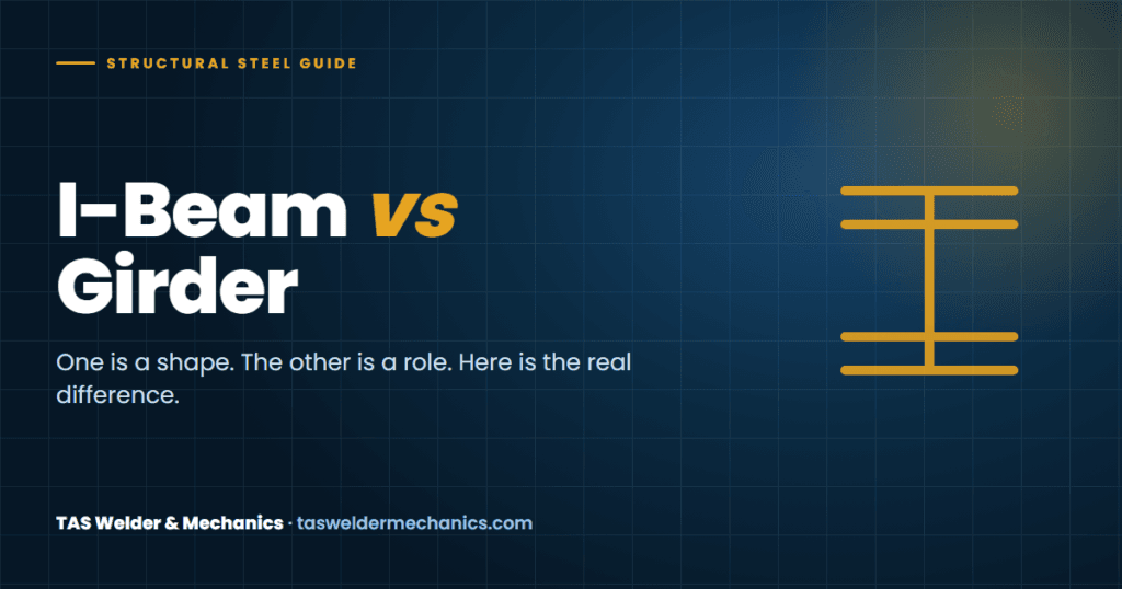 Diagram comparing an I-beam cross-section with a girder in structural steel