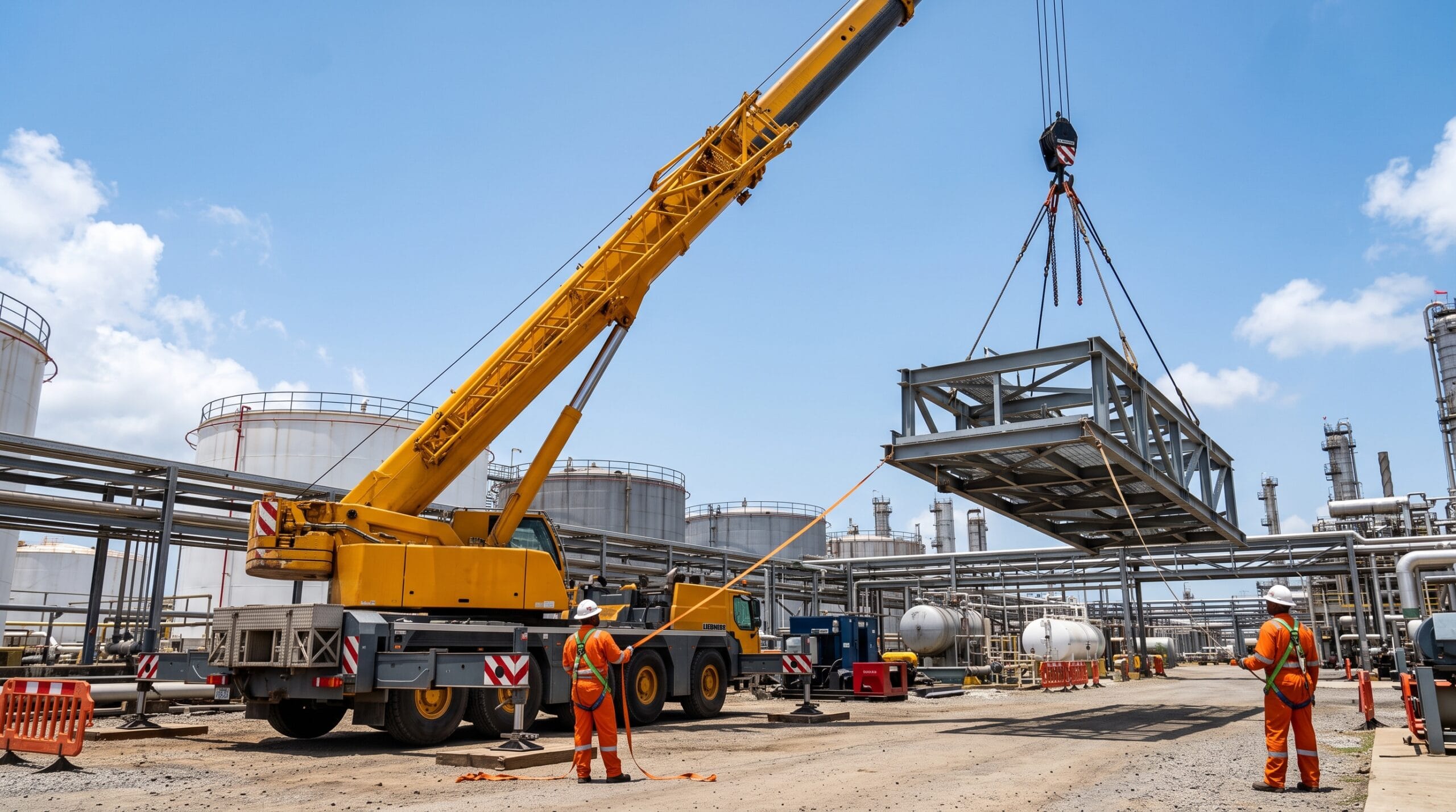Industrial crane heavy lift at a Caribbean refinery by Tasweldermechanics